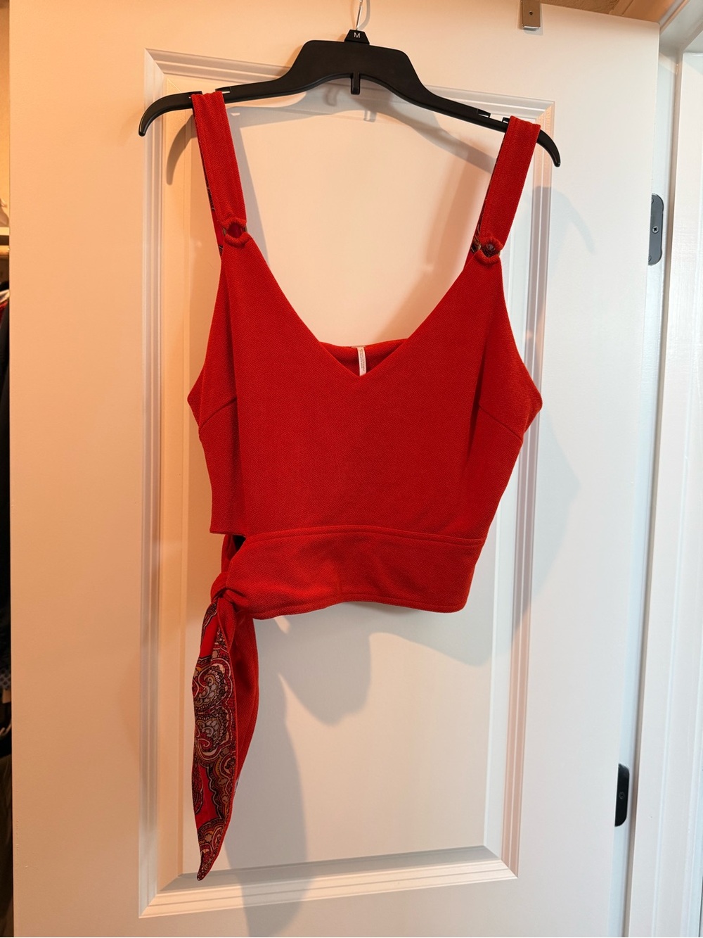 Free People Orange with Paisley accents Tie-Waist Sleeveless V-Neck Crop Top